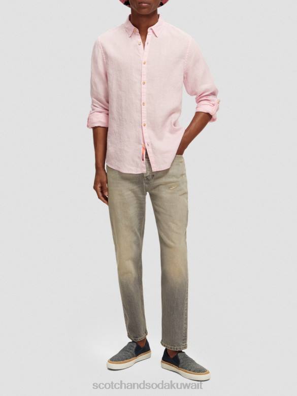 ملابس Scotch & Soda قميص من الكتان مع تعديلات على الأكمام وَردَة رجال N0V4290