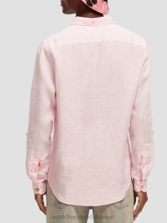 ملابس Scotch & Soda قميص من الكتان مع تعديلات على الأكمام وَردَة رجال N0V4290