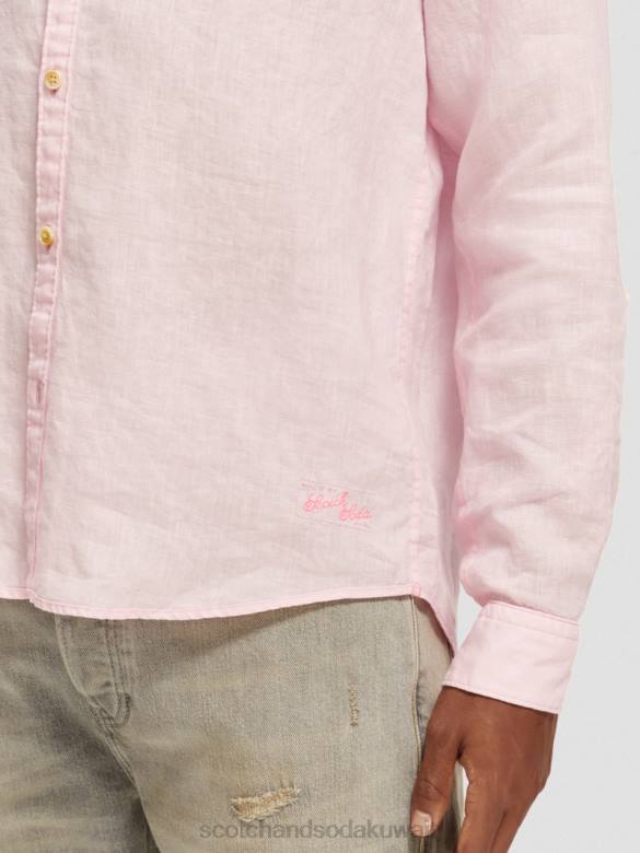 ملابس Scotch & Soda قميص من الكتان مع تعديلات على الأكمام وَردَة رجال N0V4290