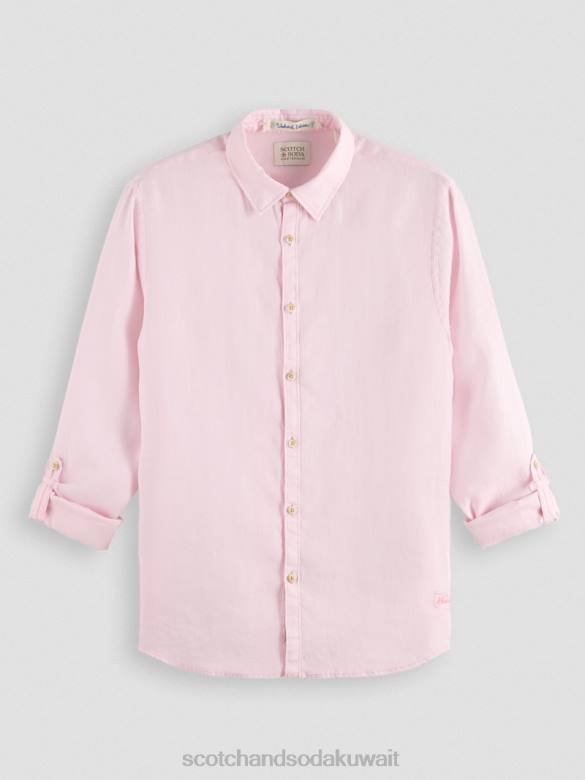ملابس Scotch & Soda قميص من الكتان مع تعديلات على الأكمام وَردَة رجال N0V4290