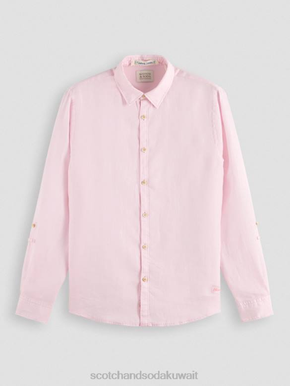 ملابس Scotch & Soda قميص من الكتان مع تعديلات على الأكمام وَردَة رجال N0V4290