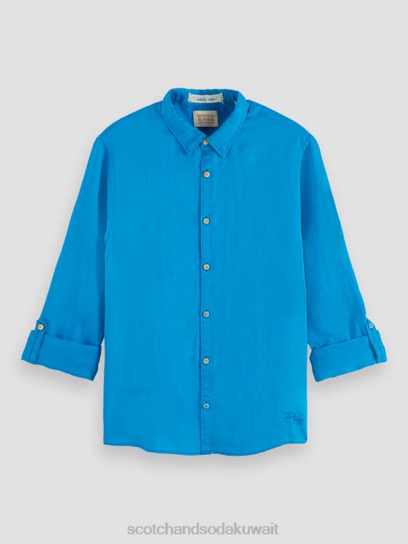 ملابس Scotch & Soda قميص من الكتان مع تعديلات على الأكمام القزحية الزرقاء رجال N0V4291