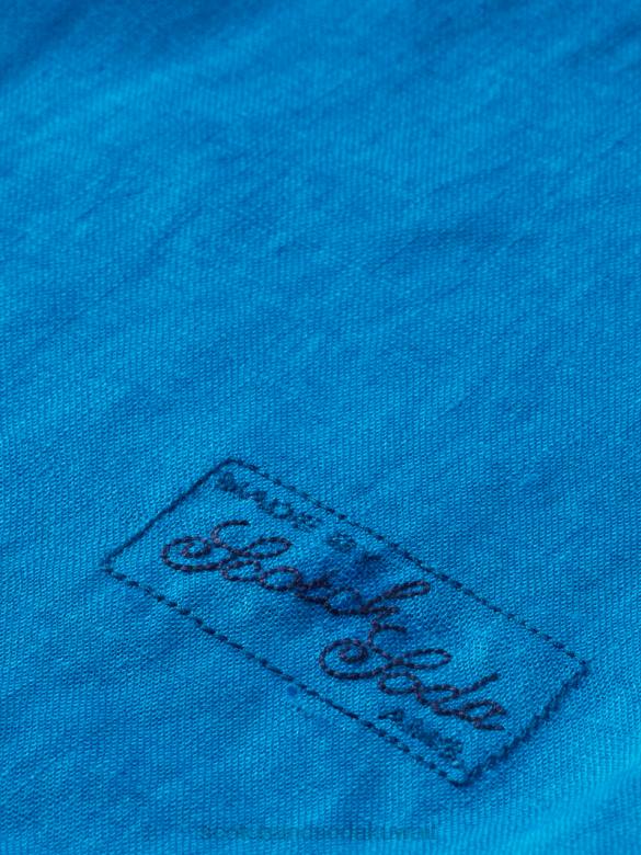 ملابس Scotch & Soda قميص من الكتان مع تعديلات على الأكمام القزحية الزرقاء رجال N0V4291