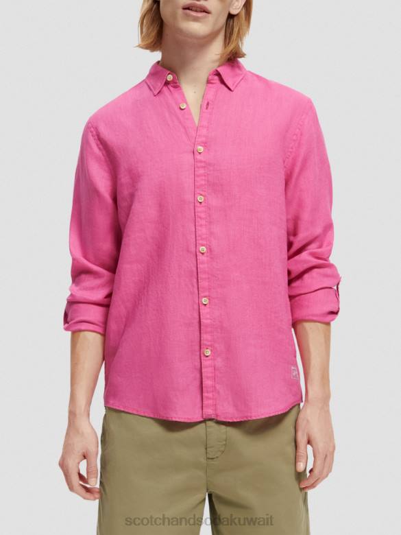 ملابس Scotch & Soda قميص من الكتان مع تعديلات على الأكمام الكرز رجال N0V4292