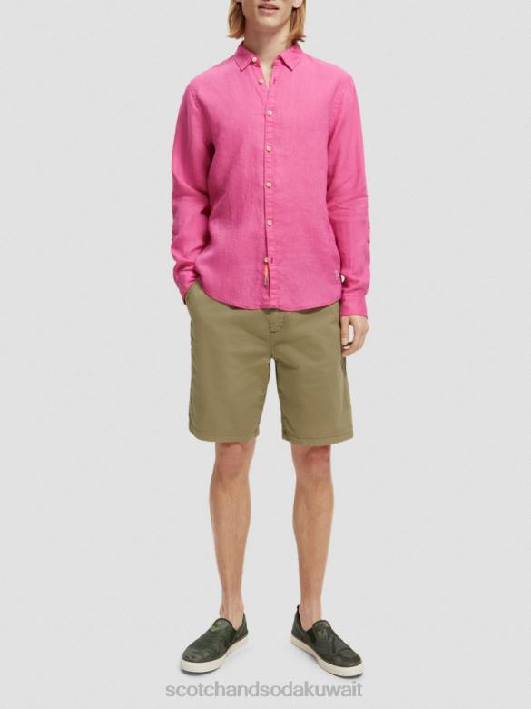 ملابس Scotch & Soda قميص من الكتان مع تعديلات على الأكمام الكرز رجال N0V4292