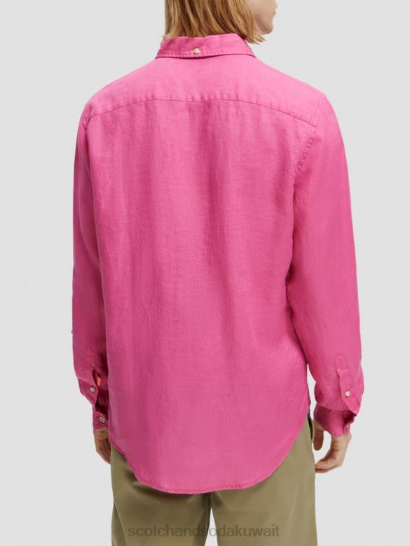 ملابس Scotch & Soda قميص من الكتان مع تعديلات على الأكمام الكرز رجال N0V4292