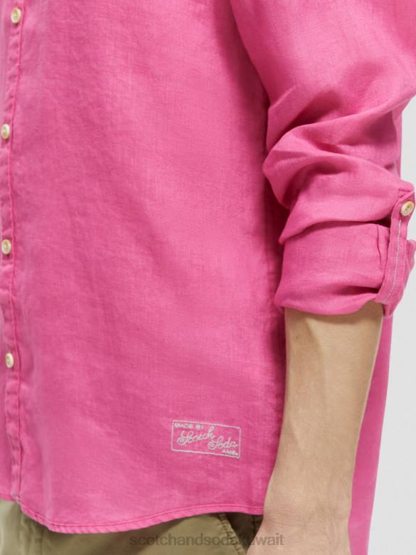 ملابس Scotch & Soda قميص من الكتان مع تعديلات على الأكمام الكرز رجال N0V4292