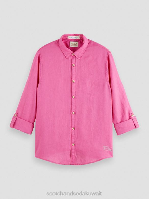 ملابس Scotch & Soda قميص من الكتان مع تعديلات على الأكمام الكرز رجال N0V4292