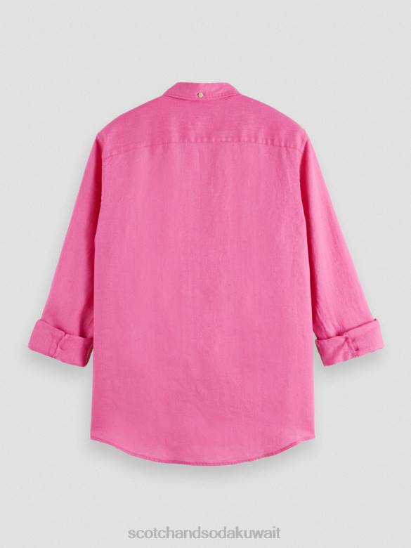 ملابس Scotch & Soda قميص من الكتان مع تعديلات على الأكمام الكرز رجال N0V4292
