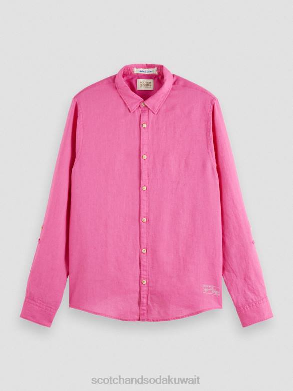 ملابس Scotch & Soda قميص من الكتان مع تعديلات على الأكمام الكرز رجال N0V4292