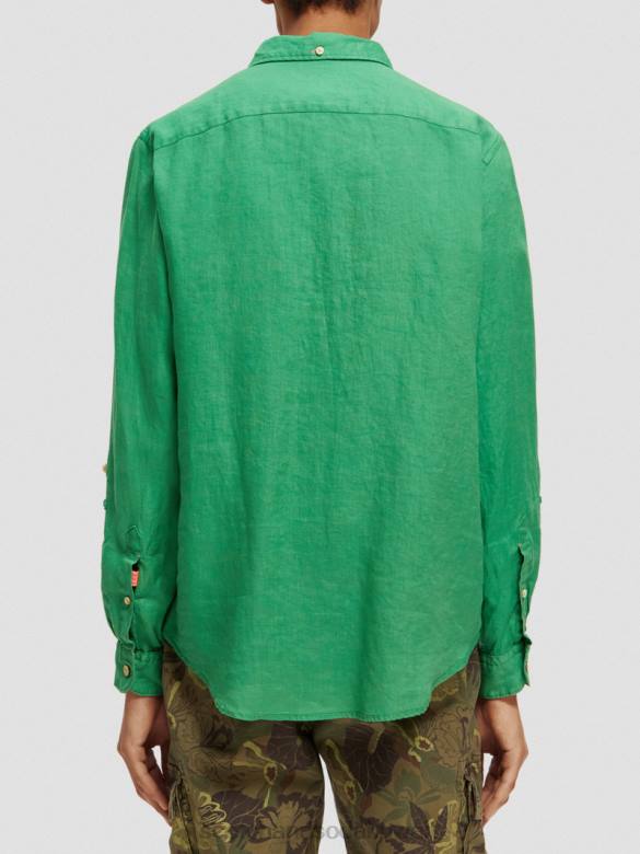 ملابس Scotch & Soda قميص من الكتان مع تعديلات على الأكمام الأمازون الأخضر رجال N0V4293