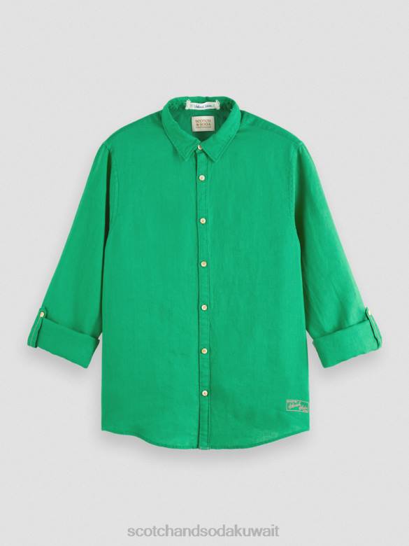 ملابس Scotch & Soda قميص من الكتان مع تعديلات على الأكمام الأمازون الأخضر رجال N0V4293