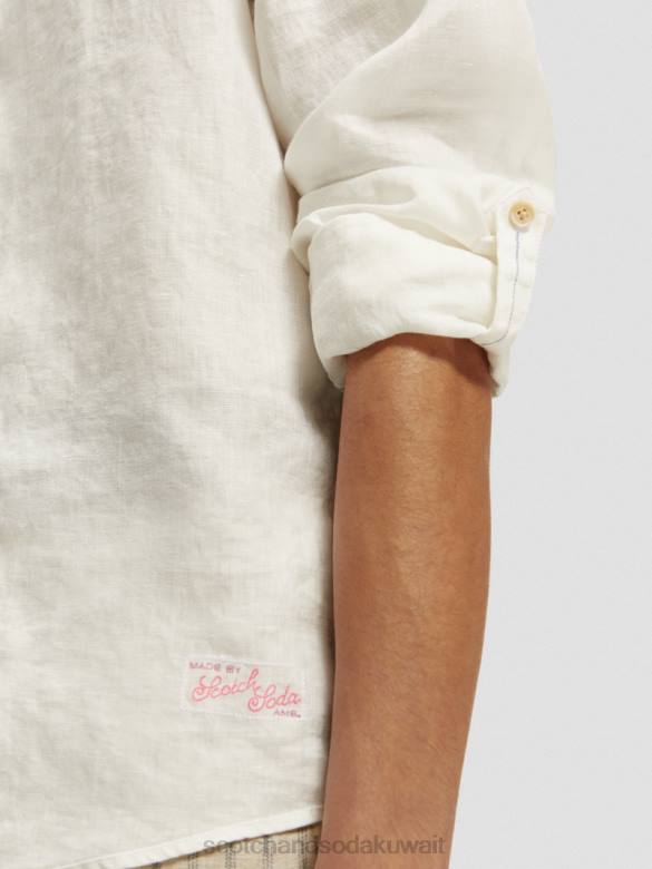 ملابس Scotch & Soda قميص من الكتان مع تعديلات على الأكمام أبيض رجال N0V4294