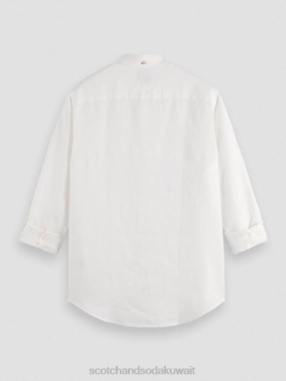 ملابس Scotch & Soda قميص من الكتان مع تعديلات على الأكمام أبيض رجال N0V4294