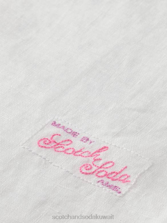 ملابس Scotch & Soda قميص من الكتان مع تعديلات على الأكمام أبيض رجال N0V4294