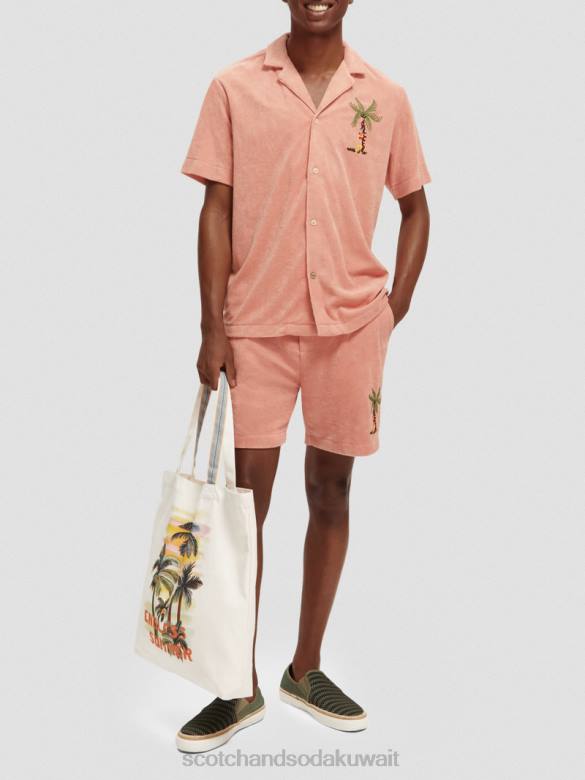 ملابس Scotch & Soda قميص مخيم منشفة مطرزة فلامنغو رجال N0V4296