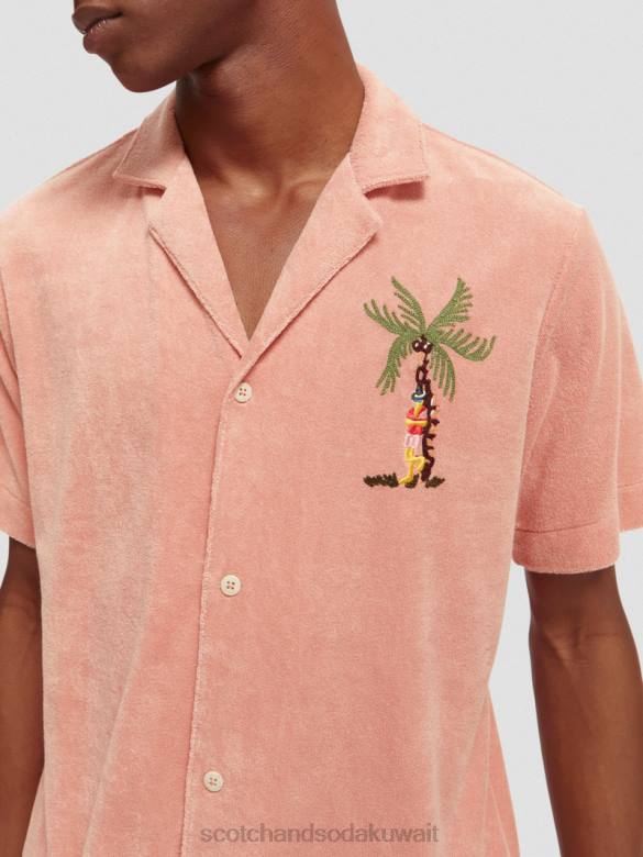 ملابس Scotch & Soda قميص مخيم منشفة مطرزة فلامنغو رجال N0V4296