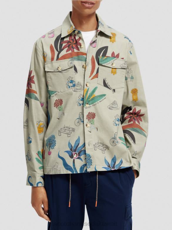 ملابس Scotch & Soda قميص من القطن العضوي المطبوع بقصة مريحة التحرير والسرد أ رجال N0V4298