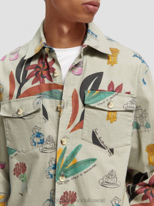 ملابس Scotch & Soda قميص من القطن العضوي المطبوع بقصة مريحة التحرير والسرد أ رجال N0V4298