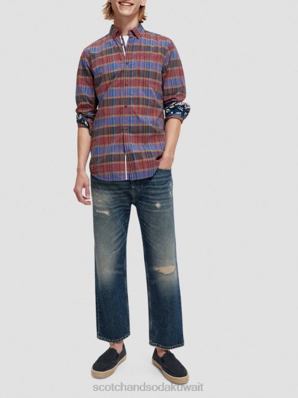 ملابس Scotch & Soda قميص مربعات خفيف الوزن ذو قصة عادية التحرير والسرد ج رجال N0V4299