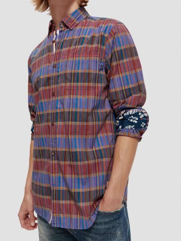 ملابس Scotch & Soda قميص مربعات خفيف الوزن ذو قصة عادية التحرير والسرد ج رجال N0V4299