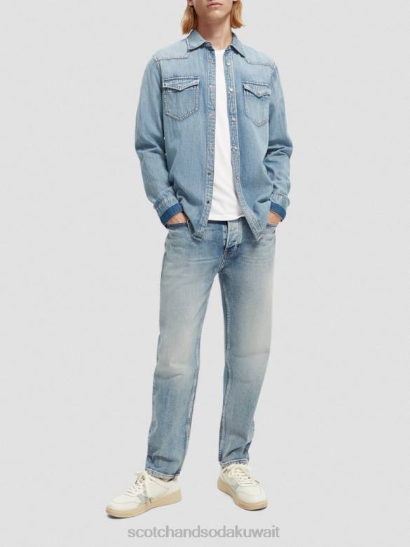 ملابس Scotch & Soda قميص دنيم غربي تم إصلاحه بمقاس عادي النيلي المغسول رجال N0V4303