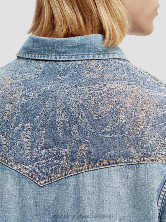 ملابس Scotch & Soda قميص دنيم غربي تم إصلاحه بمقاس عادي النيلي المغسول رجال N0V4303