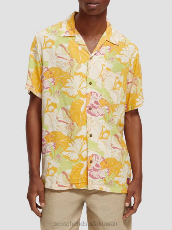 ملابس Scotch & Soda قميص المخيم المطبوع الأزهار الصفراء رجال N0V4304