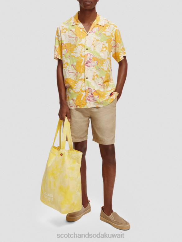 ملابس Scotch & Soda قميص المخيم المطبوع الأزهار الصفراء رجال N0V4304
