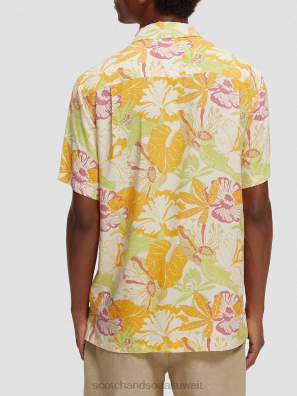 ملابس Scotch & Soda قميص المخيم المطبوع الأزهار الصفراء رجال N0V4304