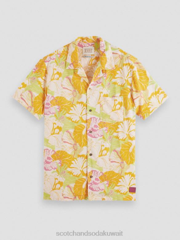 ملابس Scotch & Soda قميص المخيم المطبوع الأزهار الصفراء رجال N0V4304