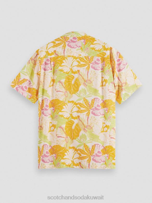 ملابس Scotch & Soda قميص المخيم المطبوع الأزهار الصفراء رجال N0V4304