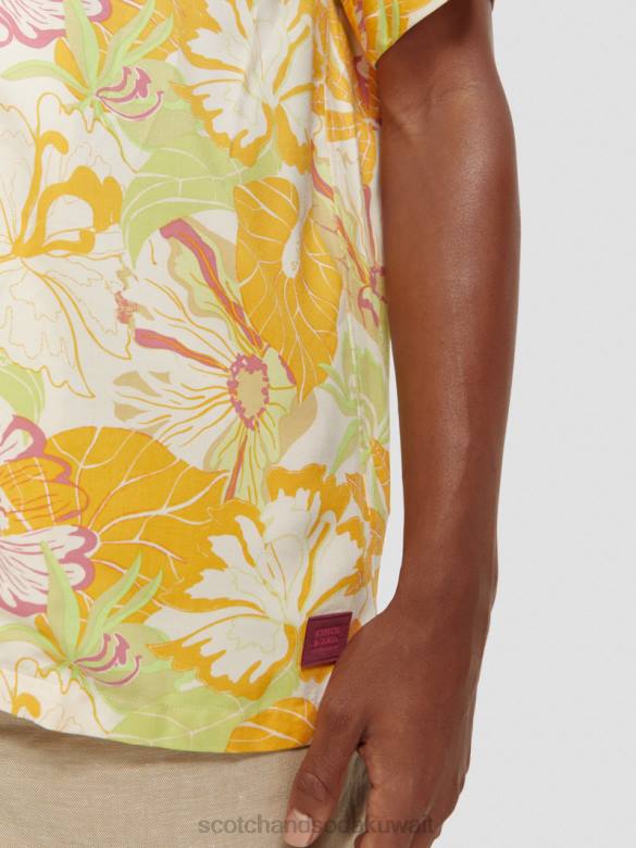 ملابس Scotch & Soda قميص المخيم المطبوع الأزهار الصفراء رجال N0V4304