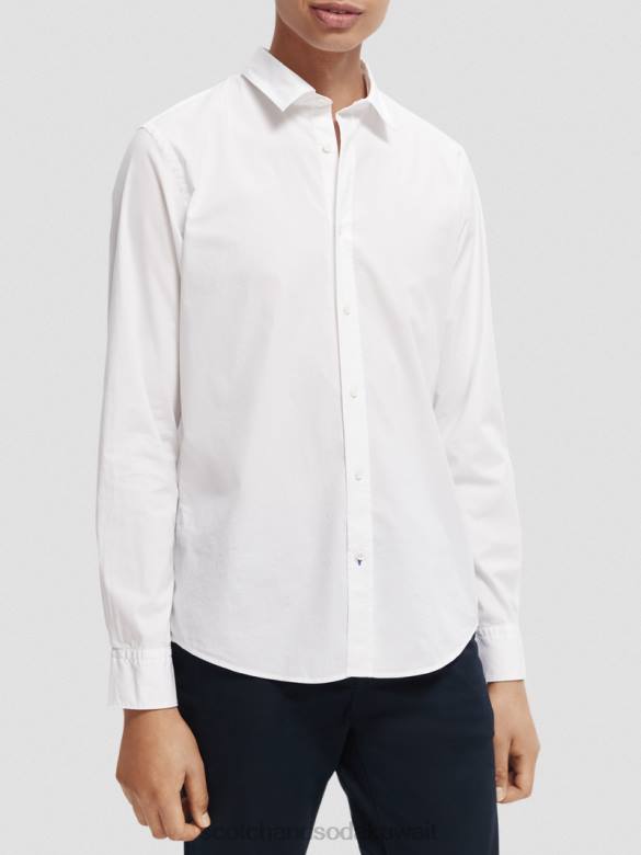 ملابس Scotch & Soda قميص عضوي أساسي ذو قصة ضيقة أبيض رجال N0V4310