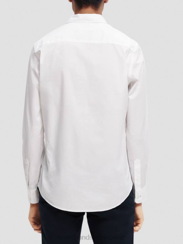 ملابس Scotch & Soda قميص عضوي أساسي ذو قصة ضيقة أبيض رجال N0V4310