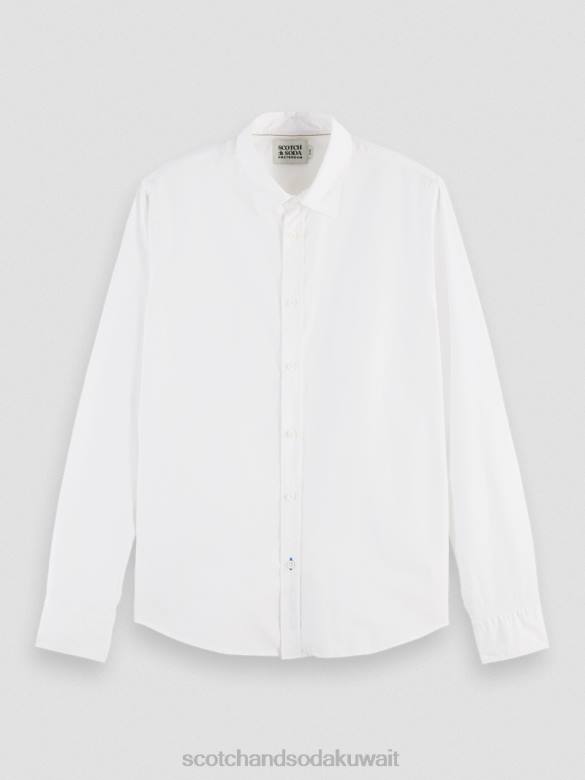 ملابس Scotch & Soda قميص عضوي أساسي ذو قصة ضيقة أبيض رجال N0V4310