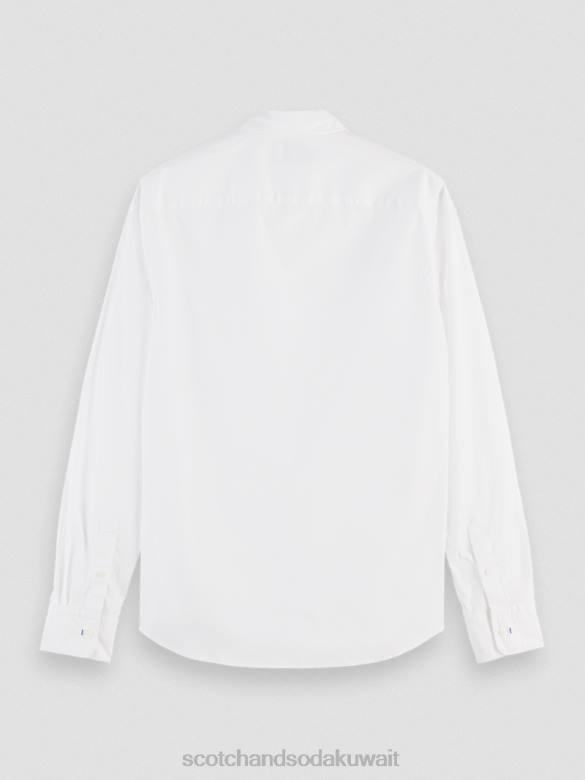 ملابس Scotch & Soda قميص عضوي أساسي ذو قصة ضيقة أبيض رجال N0V4310