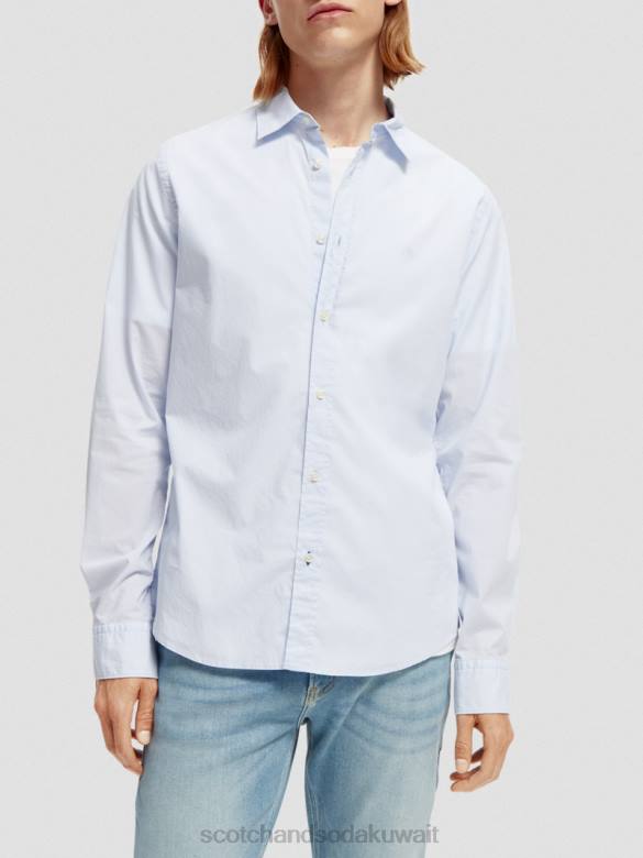 ملابس Scotch & Soda قميص عضوي أساسي ذو قصة ضيقة أزرق رجال N0V4311