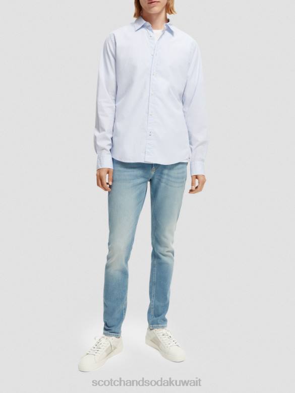 ملابس Scotch & Soda قميص عضوي أساسي ذو قصة ضيقة أزرق رجال N0V4311