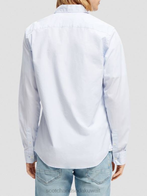 ملابس Scotch & Soda قميص عضوي أساسي ذو قصة ضيقة أزرق رجال N0V4311