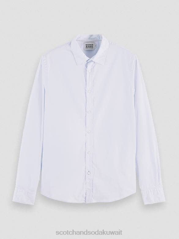 ملابس Scotch & Soda قميص عضوي أساسي ذو قصة ضيقة أزرق رجال N0V4311