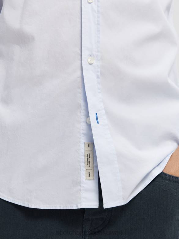 ملابس Scotch & Soda قميص عضوي أساسي ذو قصة ضيقة أزرق رجال N0V4311