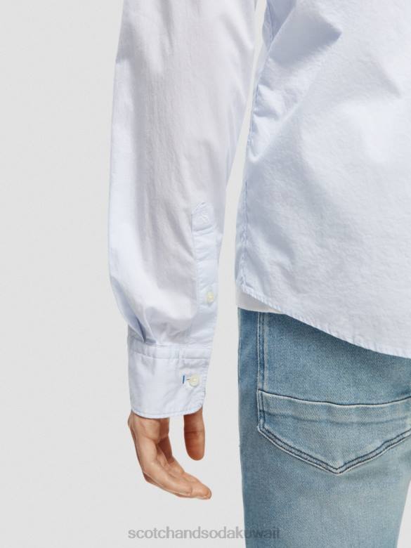 ملابس Scotch & Soda قميص عضوي أساسي ذو قصة ضيقة أزرق رجال N0V4311