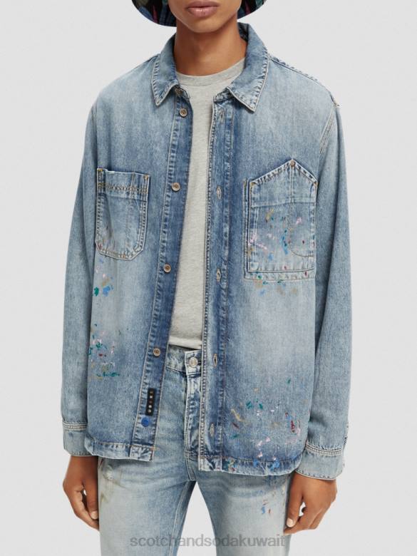 ملابس Scotch & Soda قميص من الدنيم مطلي بالطلاء النيلي المغسول رجال N0V4313