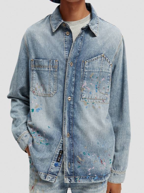 ملابس Scotch & Soda قميص من الدنيم مطلي بالطلاء النيلي المغسول رجال N0V4313