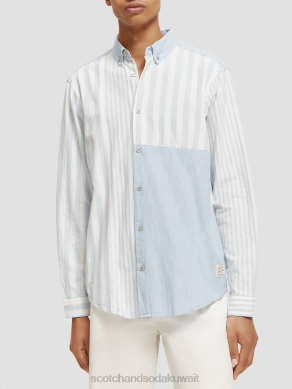 ملابس Scotch & Soda قميص شامبراي مختلط خفيف الوزن ومقاس مريح البحر الأزرق رجال N0V4314