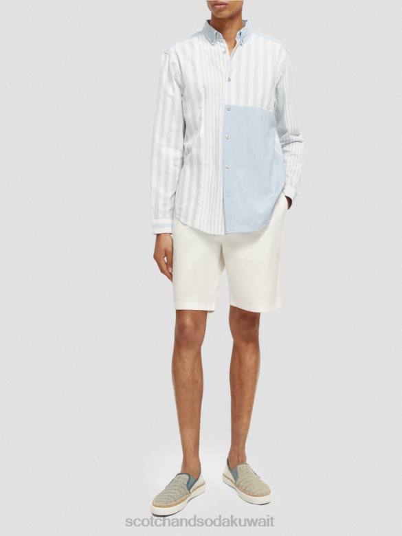 ملابس Scotch & Soda قميص شامبراي مختلط خفيف الوزن ومقاس مريح البحر الأزرق رجال N0V4314