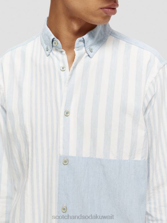ملابس Scotch & Soda قميص شامبراي مختلط خفيف الوزن ومقاس مريح البحر الأزرق رجال N0V4314