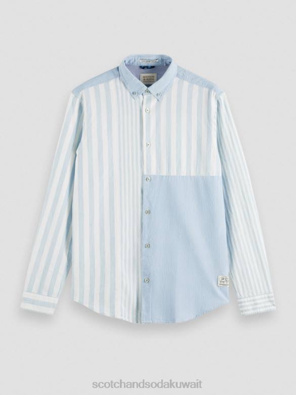 ملابس Scotch & Soda قميص شامبراي مختلط خفيف الوزن ومقاس مريح البحر الأزرق رجال N0V4314