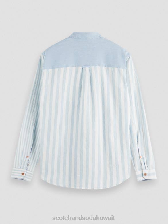 ملابس Scotch & Soda قميص شامبراي مختلط خفيف الوزن ومقاس مريح البحر الأزرق رجال N0V4314